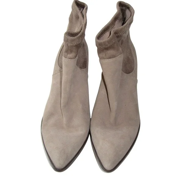 Sole Society Ankle Boots Faux Suede Taupe Block Heel Quiet Luxury 6.5 - Picture 1 of 9